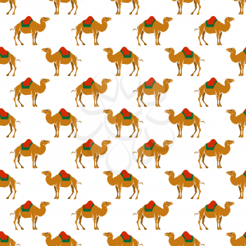 Seamless pattern with arabian camels on white background. Vector illustration