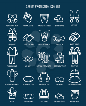 Work health and occupational safety protection icons. Vector illustration