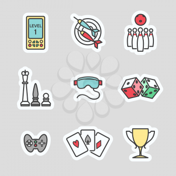 Colorful game stickers collection. Line icons vector set