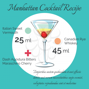 Manhattan receipt. Manhattan bartender cocktail vector receipt poster