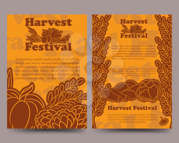 Harvest festival brochure flyer template with lined vegetables. Vector illustration