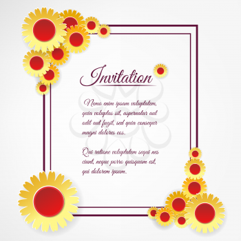 Invitation template with yellow flowers bouquet vector illustration