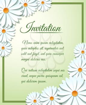 Invitation card template with vector origami paper flowers