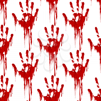Bloody hand print seamless pattern horror background. Vector illustration