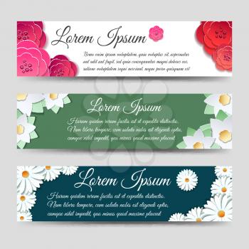 Horizontal colorful banners template with flowers. Vector illustration