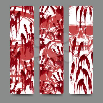 Set of bookmark with bloody handprints and skull in sunglasses. Vector illustration