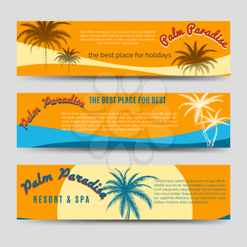 Palm Paradise banners set - horizontal banners template for hotel apartment. Vector illustration
