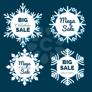 Christmas sale banners set. Snowflakes sale banners vector