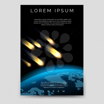 Brochure flyer template with meteor shower and globe map vector, A6 size