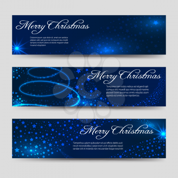 Christmas banners set. Blue horizontal banners template vector