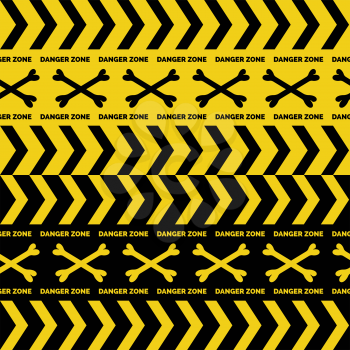Danger tapes seamless borders with boness cross vector