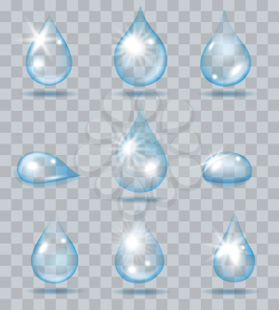 Falling water drops. Vector clean drop set on transparent background