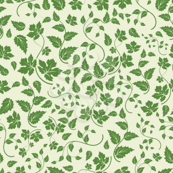 Eco seamless pattern with green branches and leaves. Vector illustration