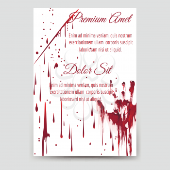 Horror flyer template with bloody drops and handprint vector