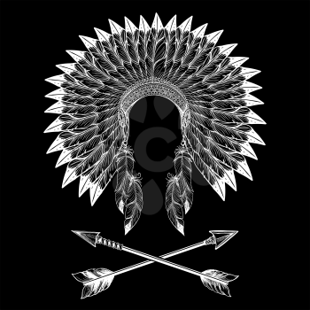 Native american indian war bonnet and arrows. Vector illustration
