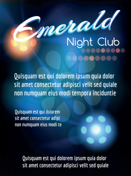 Night club poster template with lights and place for text. Vector illustration