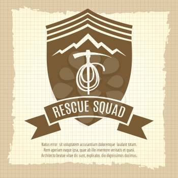 Rescue squad retro badge design on vintage style background. Vector illustration