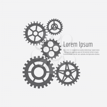 Gears icons combination. Team work concept on grey backdrop. Vector gears background