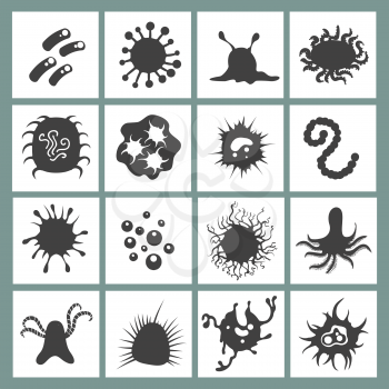 Cell disease vector icons. Biology immune bacteria and infection microbes signs isolated on white background