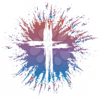 Grunge style white cross on colorful splash vector design