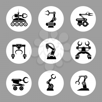 Monochrome technology factory robot icons design, vector illustration