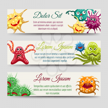Horizontal banners template with colorful emotional monsters or microbes. Vector illustration