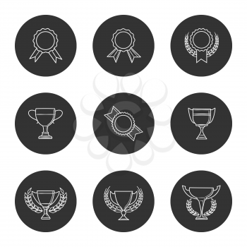 Awards icons set. Vector linear prizes and trophy signs