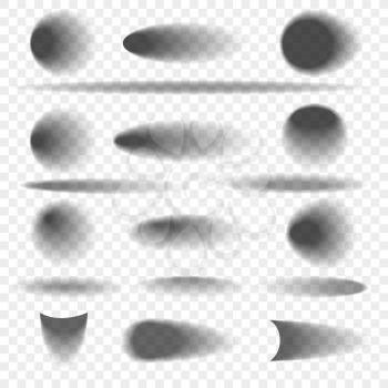 Oval and round objects shadow set. Softbox shadows shapes with soft edges vector illustration