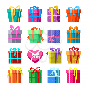 Present pack icon set. Gifts or presents boxes vector illustration for xmas and wedding cards design