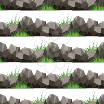 Cartoon grass and stones seamless pattern design. Vector illustration