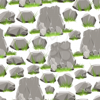 Cartoon style stones with grass seamless pattern. Vector illustration