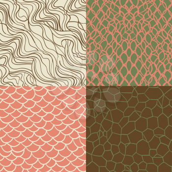 Hand drawn vintage abstract seamless patterns set. Vector hipster style seamless texture set