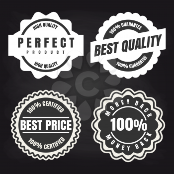 Round labels and stickers on black background. Vector high quality products labels set