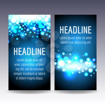 Bokeh lights flyer card in blue colors vector templates