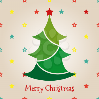 Colorful flat chrismas tree on stars background. Vector merry christmas back