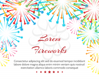 Fireworks wedding background. Vector white pyrotechnics colouring weddings invitation pattern with text
