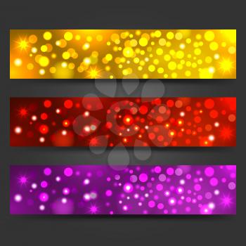 Banner bokeh vector illustration, with red, yellow and violet sparkles