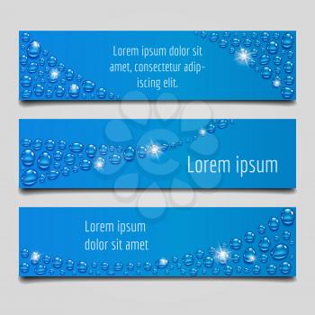 Banner vector illustration with water drops in blue colors