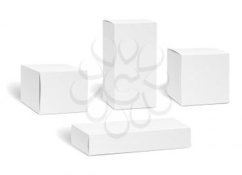 Blank box set. Packaging mockup isolated on white background, rectangle carton empty package boxes vector illustration