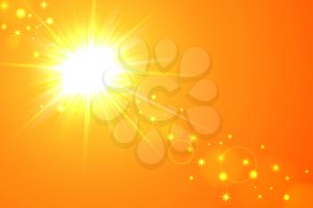 Vector illustration of yellow sunny background with sun and lens flare