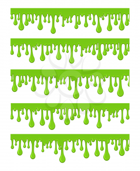 Slime drops and blots. Vector green dripping slime glutinous snot blobs isolated on white background