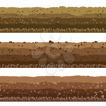 Soil layers. Seamless underground earth surface, dirts layers or layered clay with rocks vector illustration
