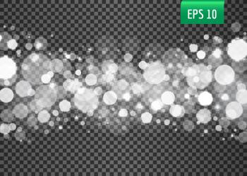 Abstract white bokeh lights on the transparent background, vector illustration