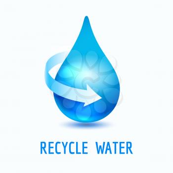 Vector blue drop with white arrow. Recycle water concept