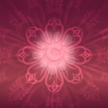 Abstract floral ethnic background in dark pink colors, vector illustration