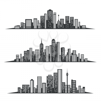 Big town or city buildings skyline set. Vector urban cityscape silhouettes illustration for banners