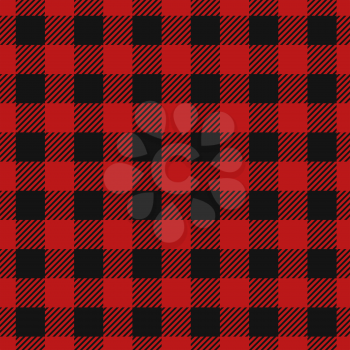 Tartan lumberjack red plaid. Flannel tartans texture vector illustration with red and black squares for lumberjacks retro cloth backgrounds repeating fabric seamless pattern texture