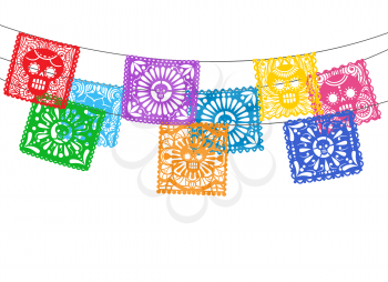 Papel picado. Is mexican day of the death cuting paper flags for street garland buntings, bunting ornamental lines