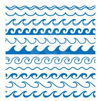 Waves borders clipart. Sea wave vector border set, summer sea repeating tide divider symbols, ocean water surface collection, lines pool horizontal shapes