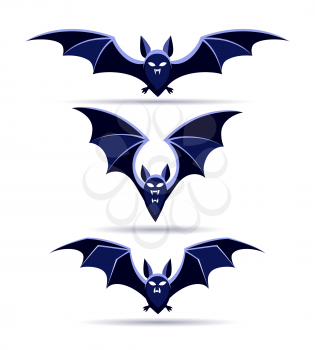 Cartoon vampire bat. Vector bats character for halloween, flying fox vampir drawing, winged microbat icons isolated on white background vector illustration